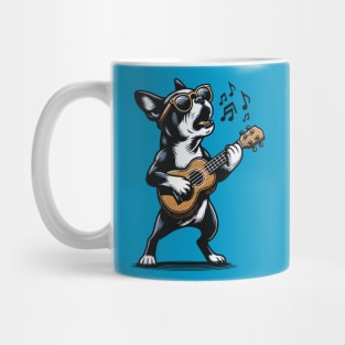 Dog Playing Guitar Singing Boston Terrier Funny Mug